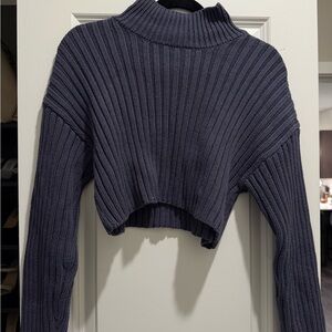 Zara Ribbed Cowl Neck Sweater - Deep Gray